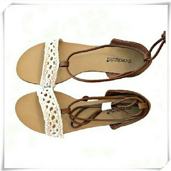 Open Toes Lace Up Crochet Detail Sandals Flats - Picture 4 of 4